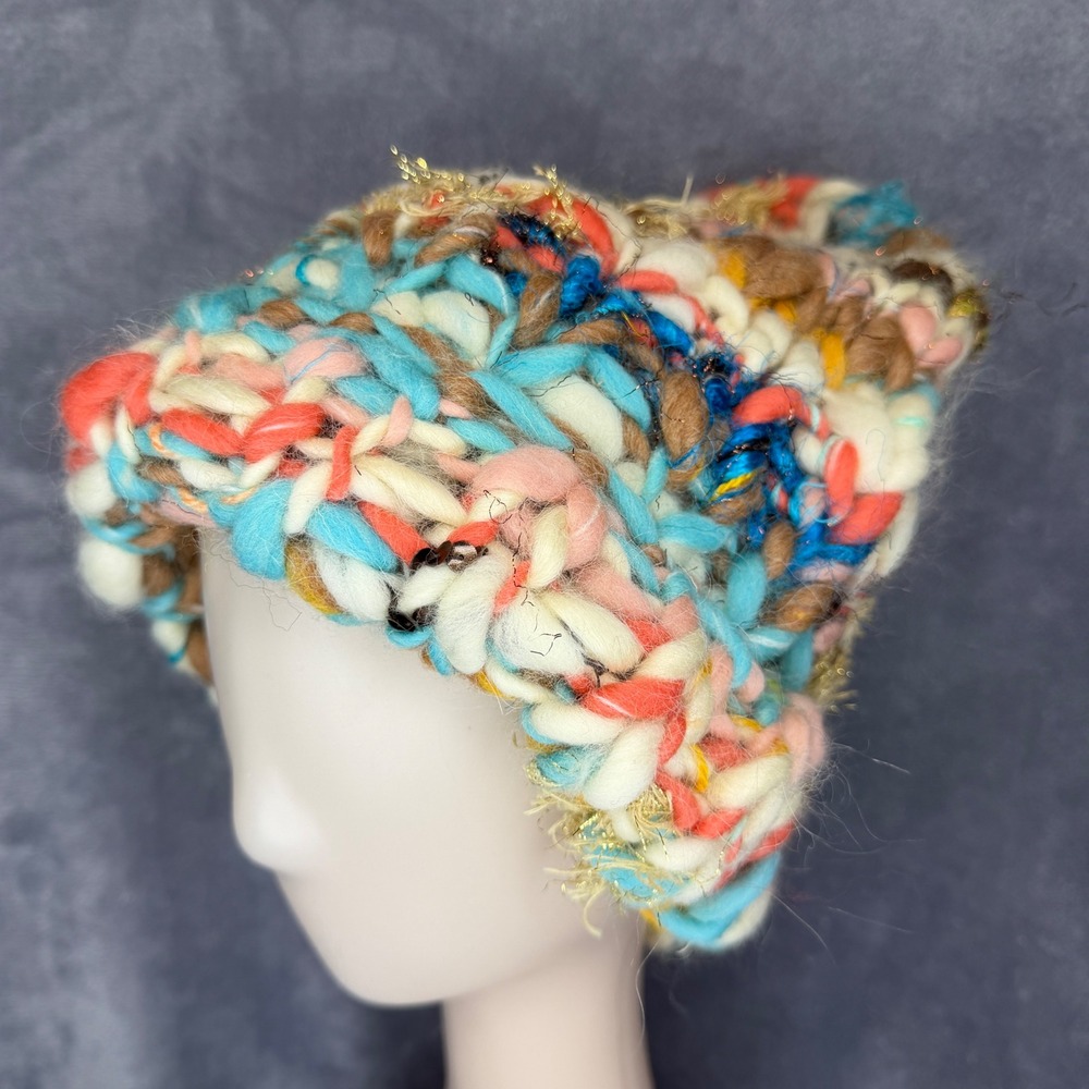 Knit Collage Beanie Hat Womens OS Multicolor Wool Mohair Dreamland Anthropologie